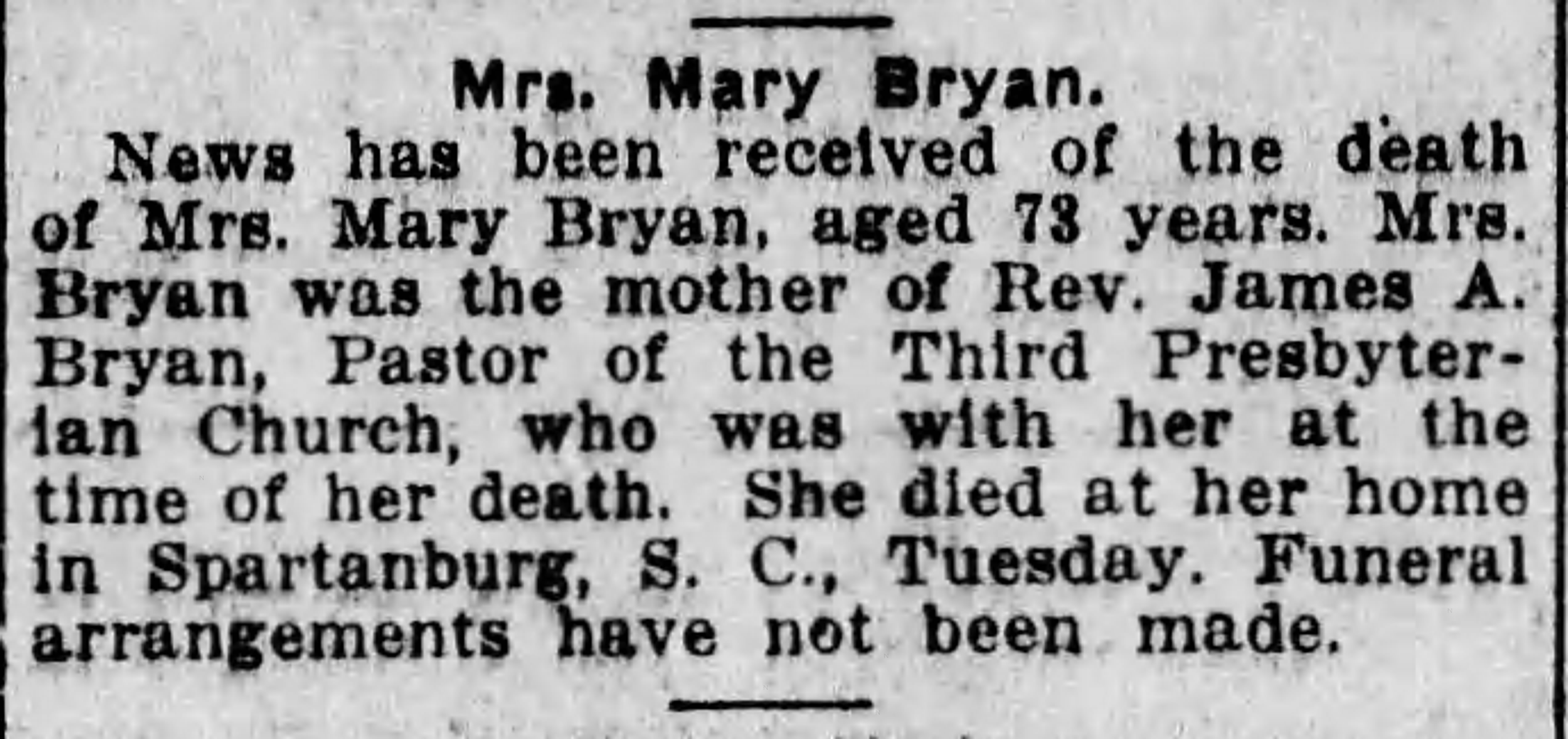 Mrs. Mary Bryan